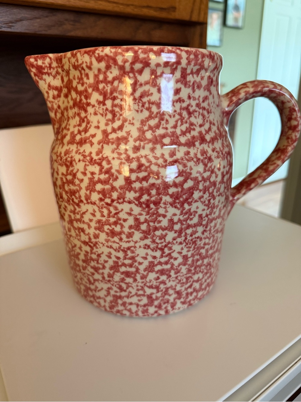 Roseville Pottery Spongeware: Red Speckled Ceramic Pitcher - Picture 2 of 8